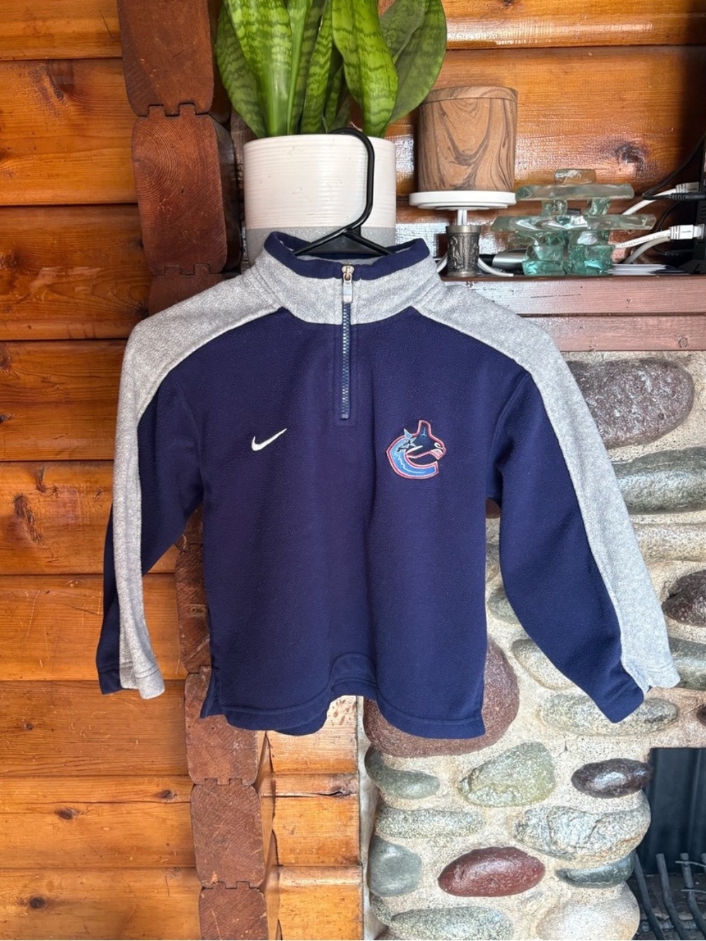 Vintage Nike NHL Vancouver Canucks 1/4 Zip Fleece Youth 6X approx 7-6y Boys HTF